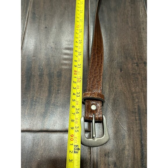 Crocodile Embossed Faux Leather Belt Brown Sz Large Adjustable Silver Buckle - Picture 4 of 6